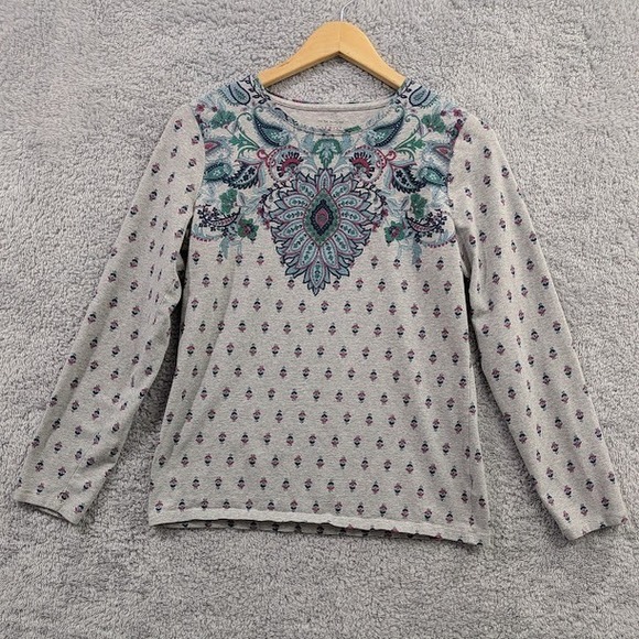 Talbots Tops - Talbots Women's The Talbot Tee Top Medium Gray Paisley Print Stretch Round Neck